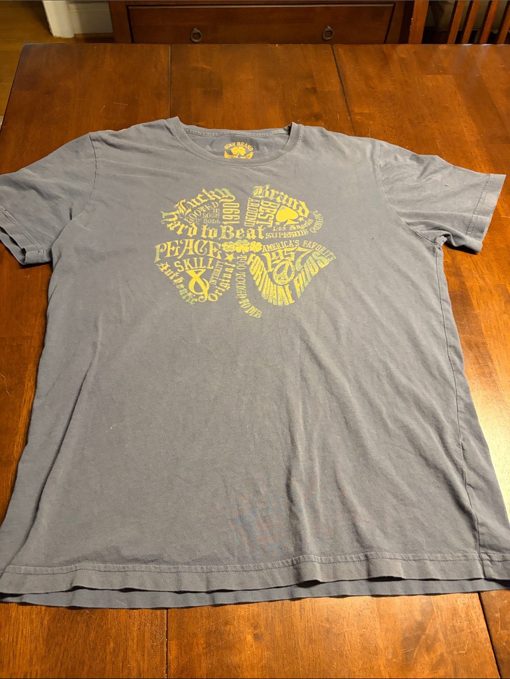 Lucky Brand Gray Tee with Yellow Clover Graphic